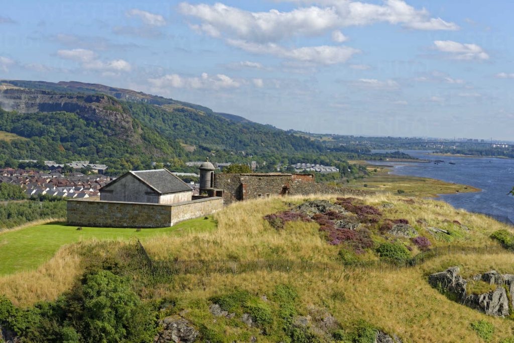 United Kingdom, Scotland, West Dunbartonshire, Dumbarton, Dumbarton Castle, Firth of Clyde at river mouth Leven